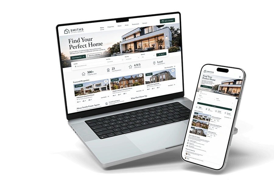 Laptop and mobile device showing a sample website